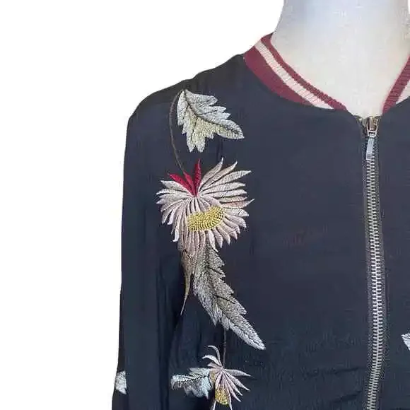 Anthropology Elevenses Solstice Embroidered Floral Bomber Jacket Size Small - Picture 7 of 15